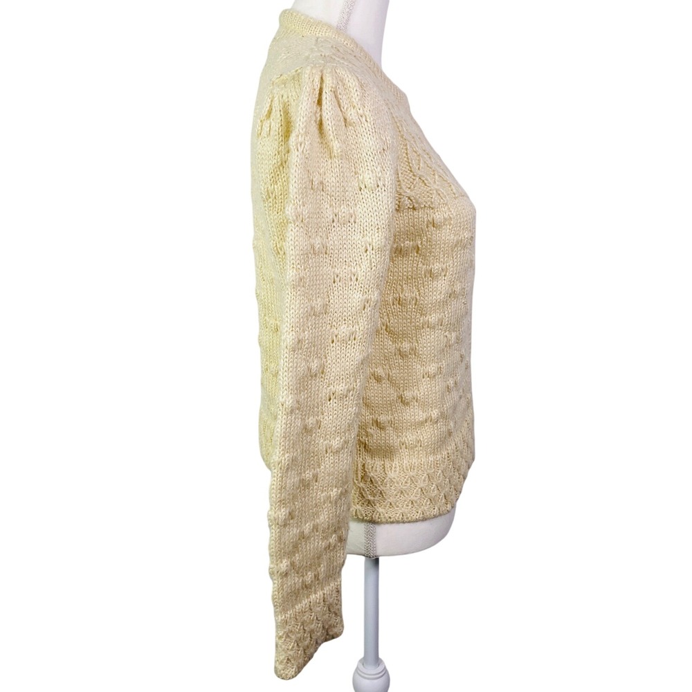 VTG Ginenne Cardigan Sweater Cable Knit Popcorn Stitch Women's M Cream Ivory - Picture 7 of 9